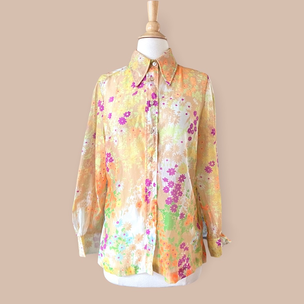 Vintage Floral Blouse - Orange and Purple